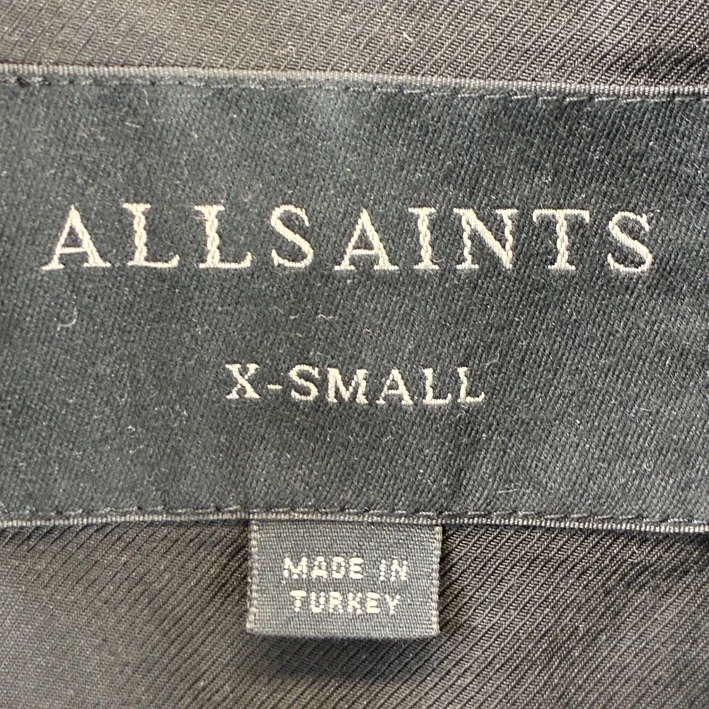 AllSaints Matsu Varsity Bomber Jacket Mens XS Black White Striped Trim Snap